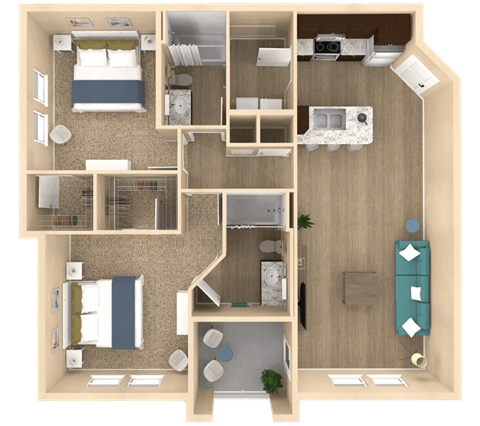 2 bed 2 bath Palm Floor Plan at The Oasis at Town Center, Jacksonville, FL